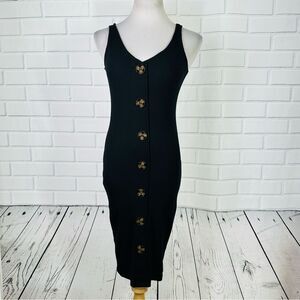 10/$25🦋 No Boundaries Black Ribbed Button Front Sleeveless Maxi Dress - Size XS